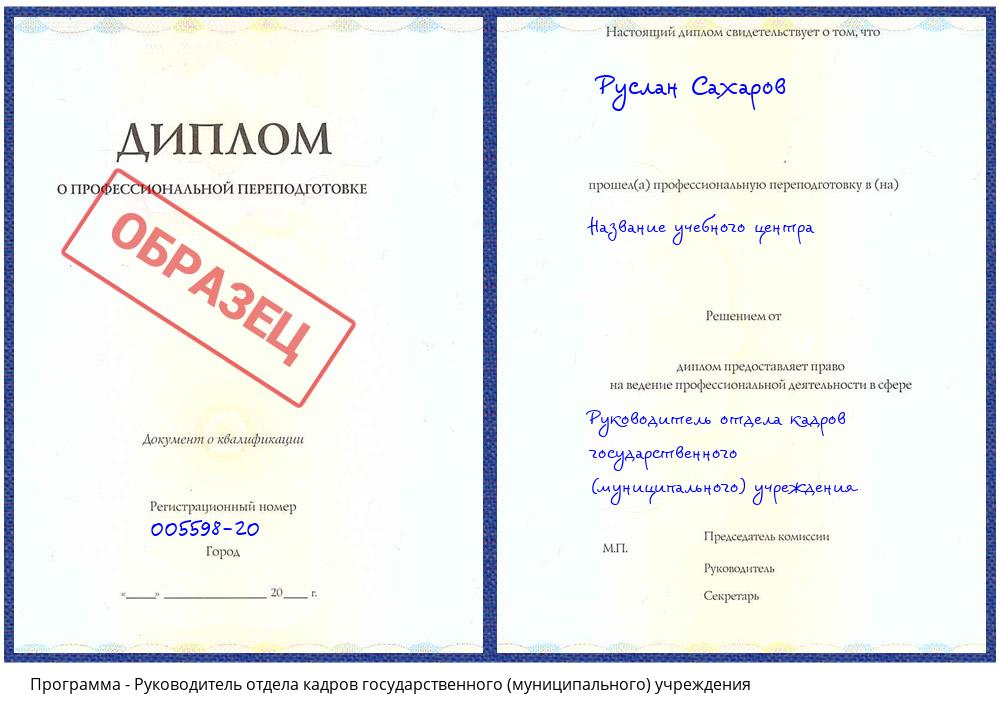 Руководитель отдела кадров государственного (муниципального) учреждения Биробиджан