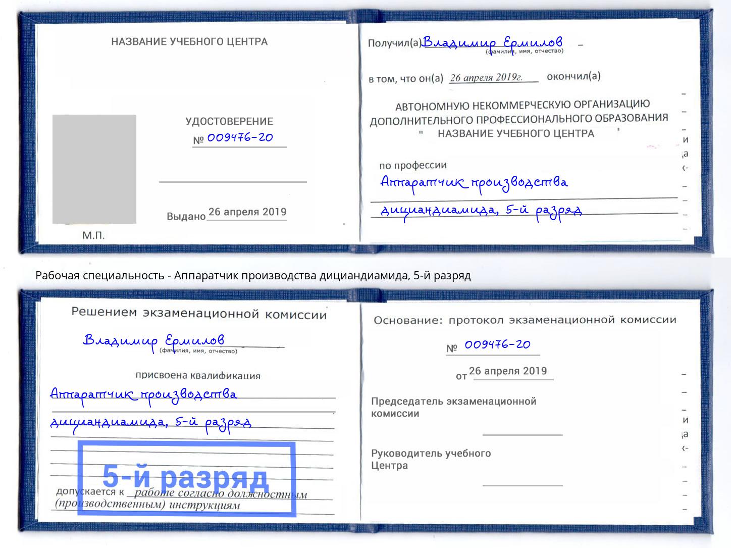 корочка 5-й разряд Аппаратчик производства дициандиамида Биробиджан