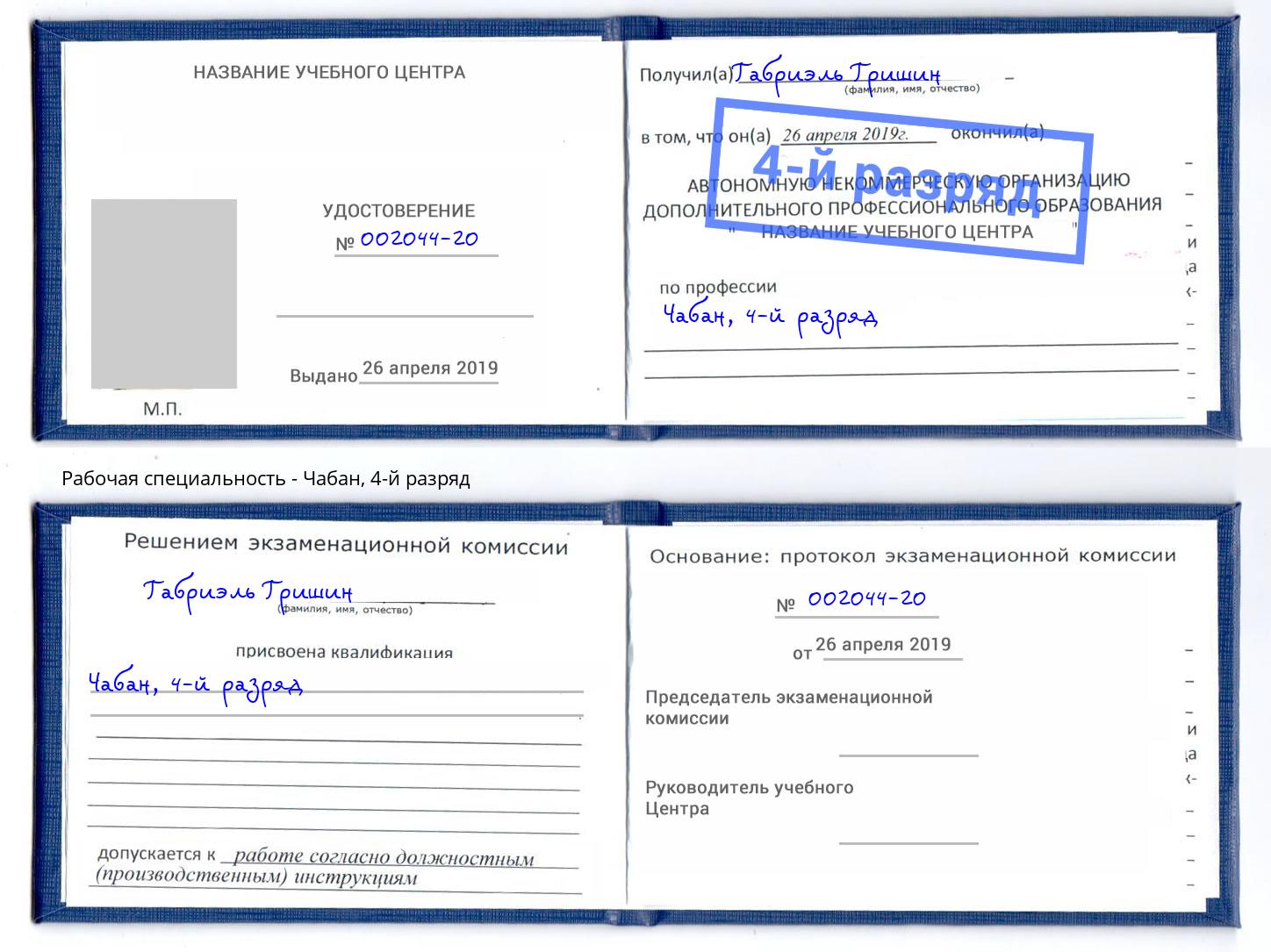 корочка 4-й разряд Чабан Биробиджан