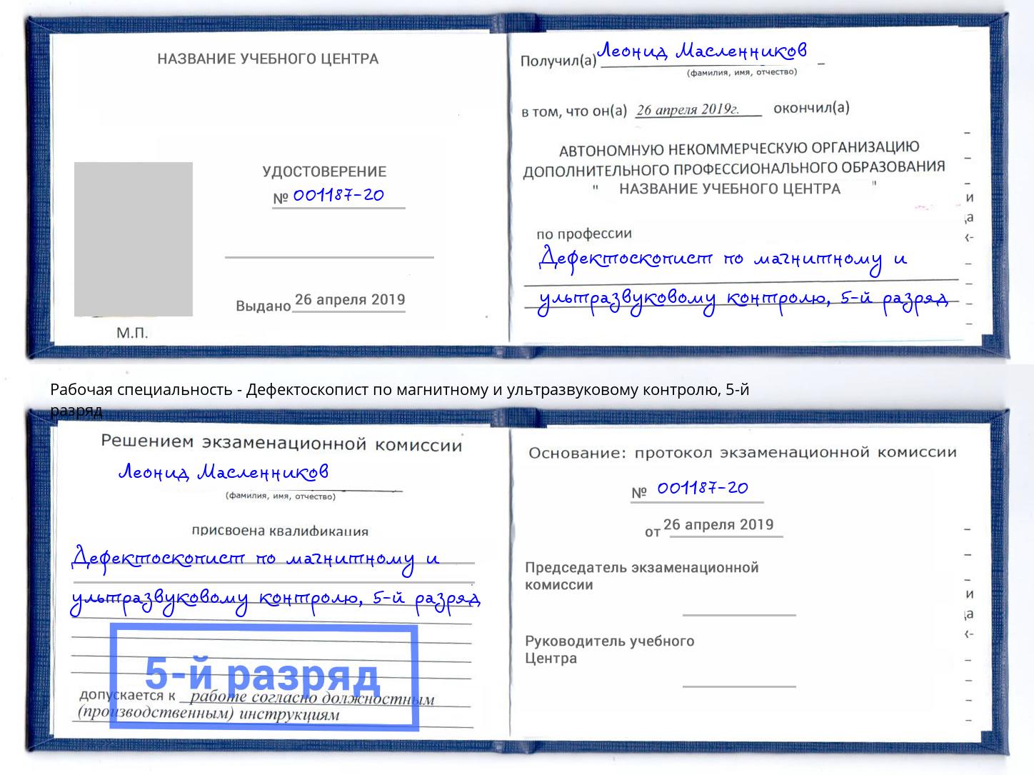 корочка 5-й разряд Дефектоскопист по магнитному и ультразвуковому контролю Биробиджан