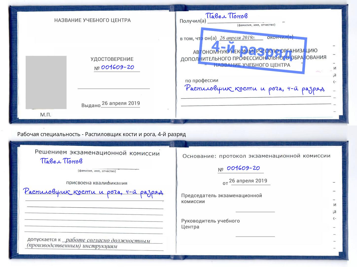 корочка 4-й разряд Распиловщик кости и рога Биробиджан