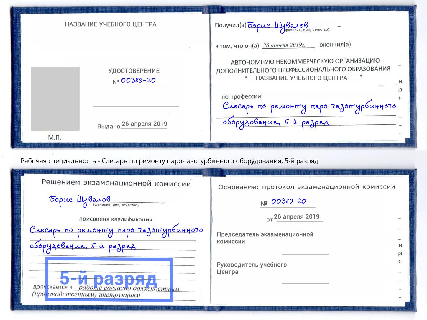 корочка 5-й разряд Слесарь по ремонту паро-газотурбинного оборудования Биробиджан