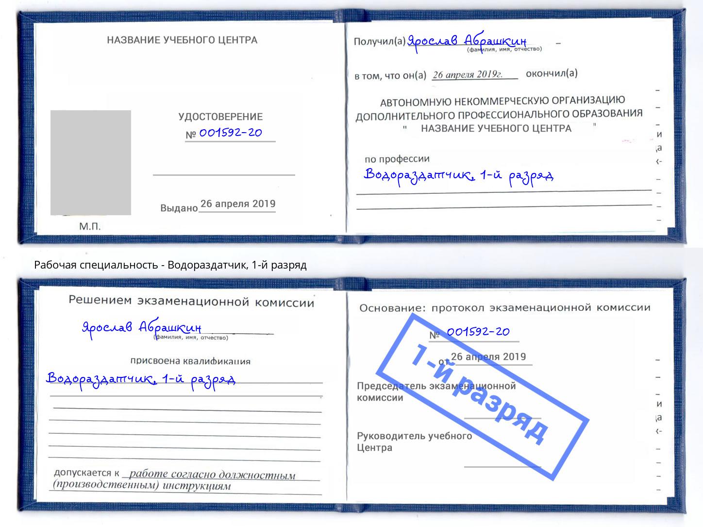 корочка 1-й разряд Водораздатчик Биробиджан