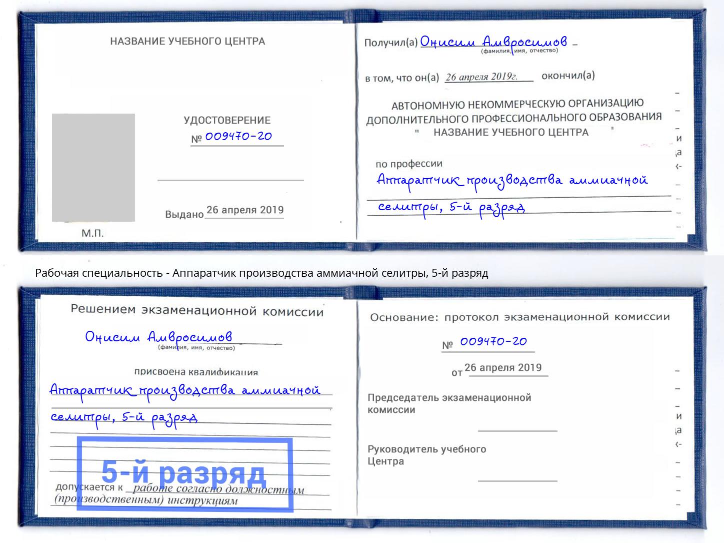 корочка 5-й разряд Аппаратчик производства аммиачной селитры Биробиджан