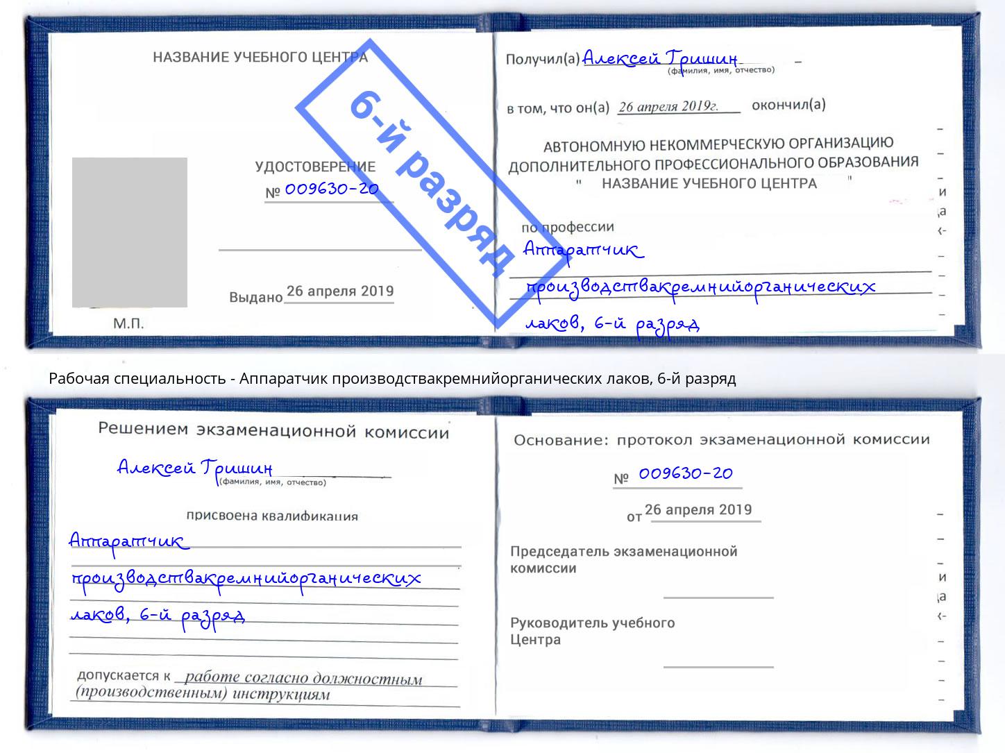 корочка 6-й разряд Аппаратчик производствакремнийорганических лаков Биробиджан