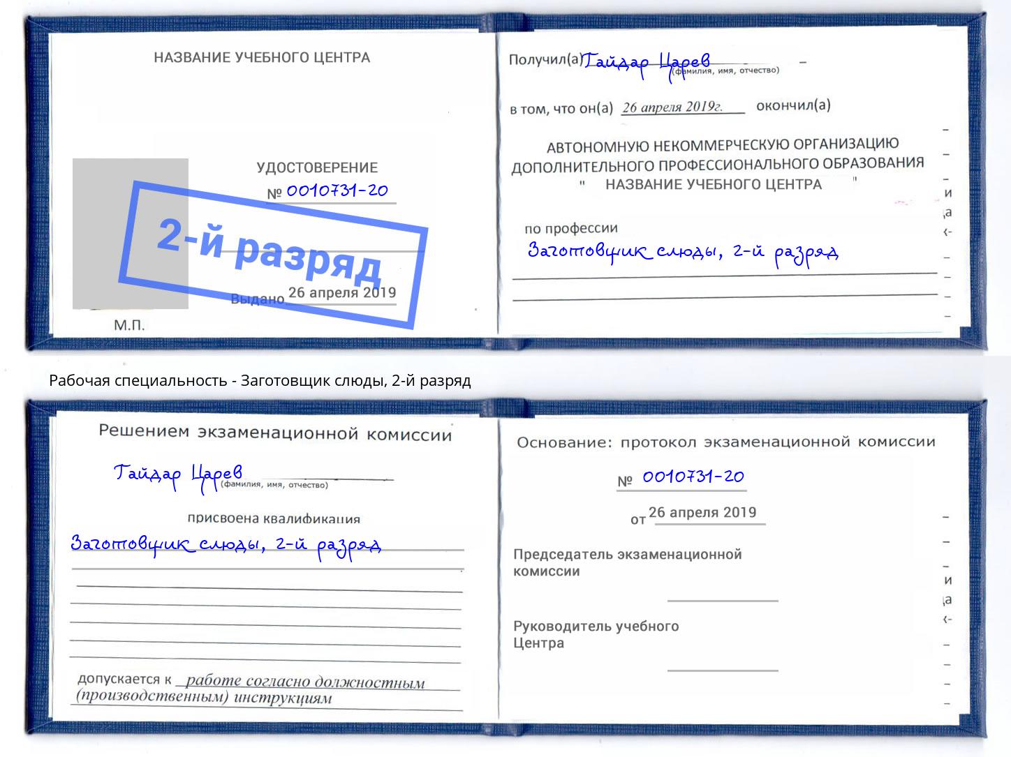 корочка 2-й разряд Заготовщик слюды Биробиджан