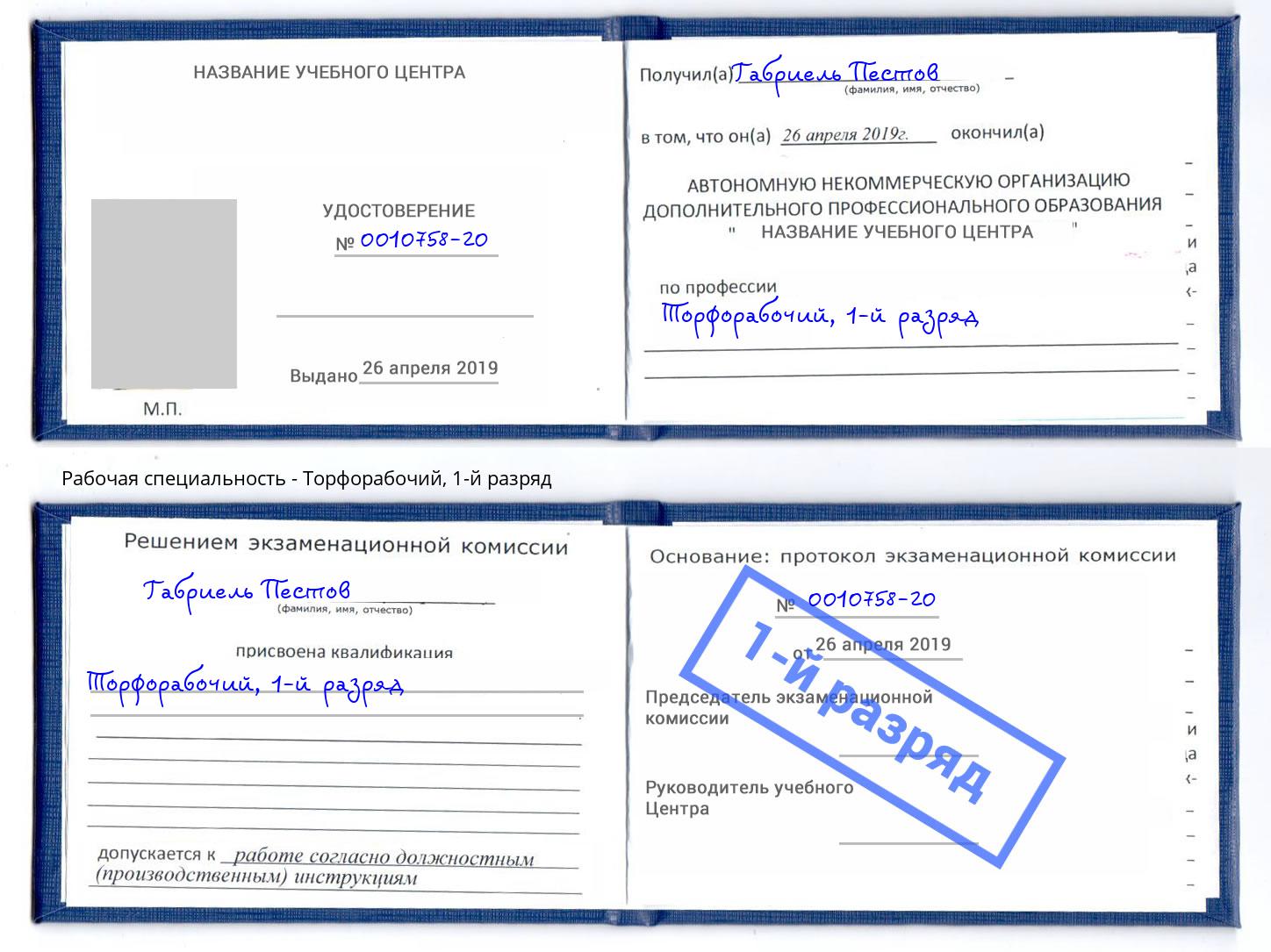 корочка 1-й разряд Торфорабочий Биробиджан