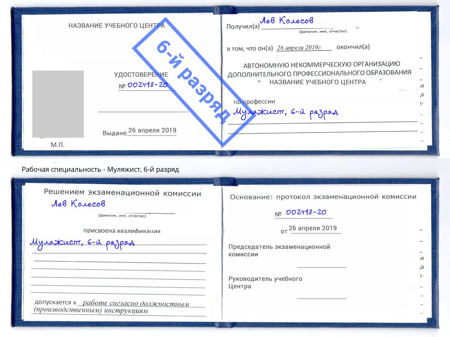 корочка 6-й разряд Муляжист Биробиджан