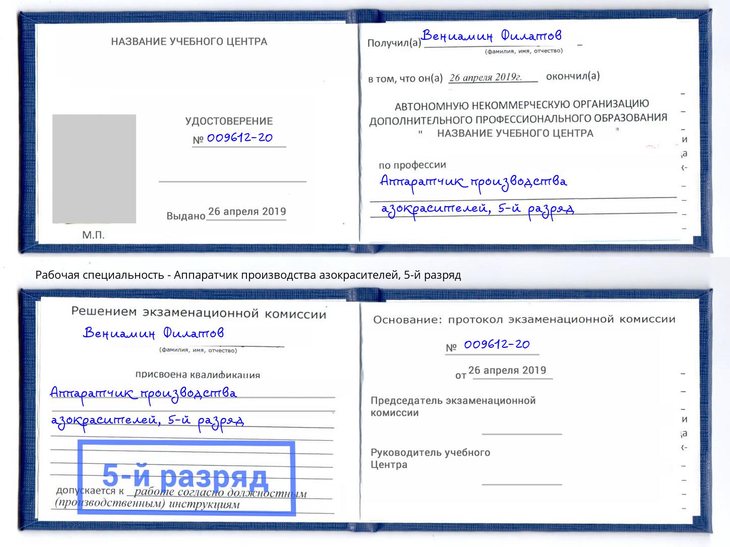 корочка 5-й разряд Аппаратчик производства азокрасителей Биробиджан