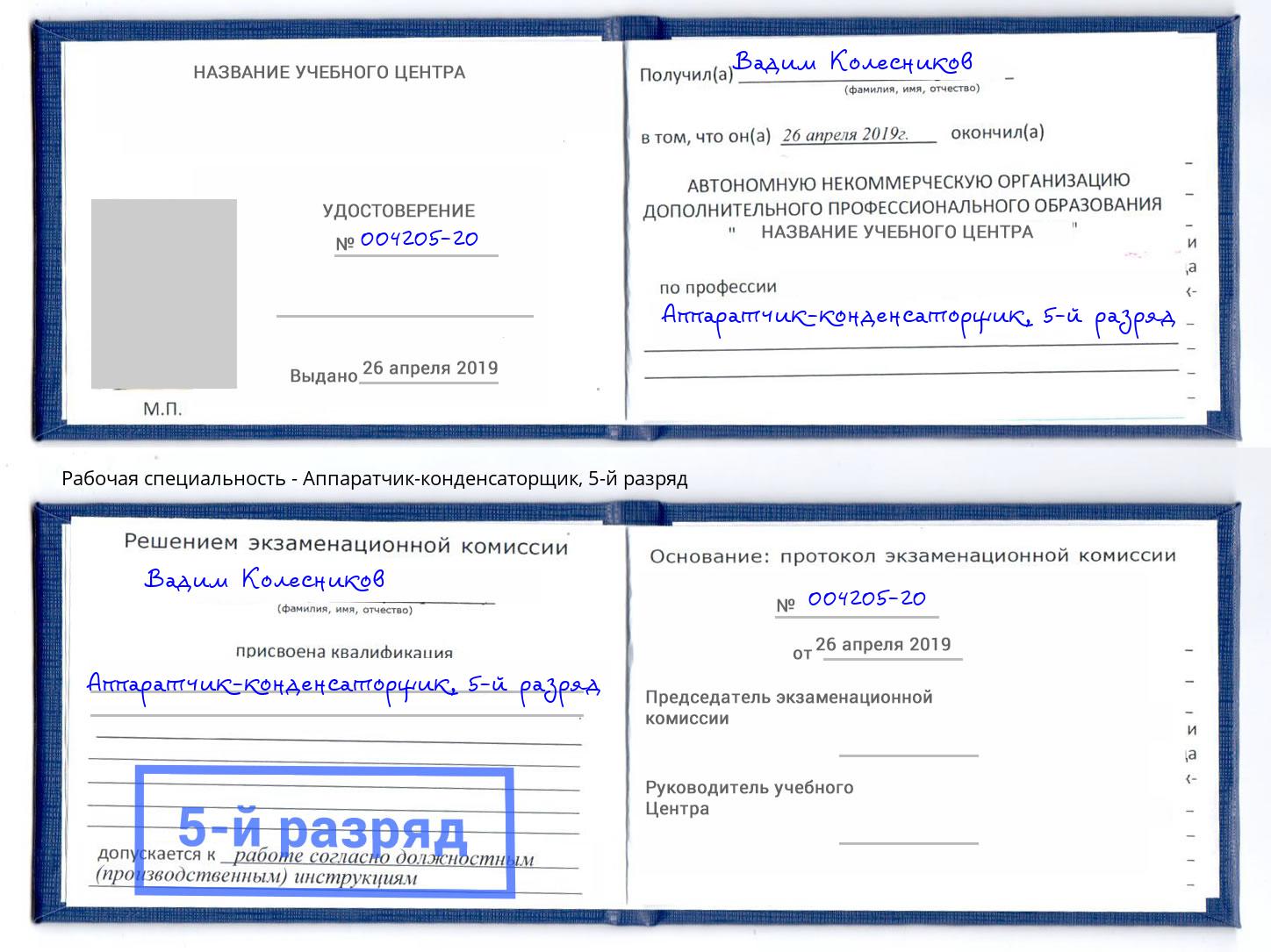 корочка 5-й разряд Аппаратчик-конденсаторщик Биробиджан