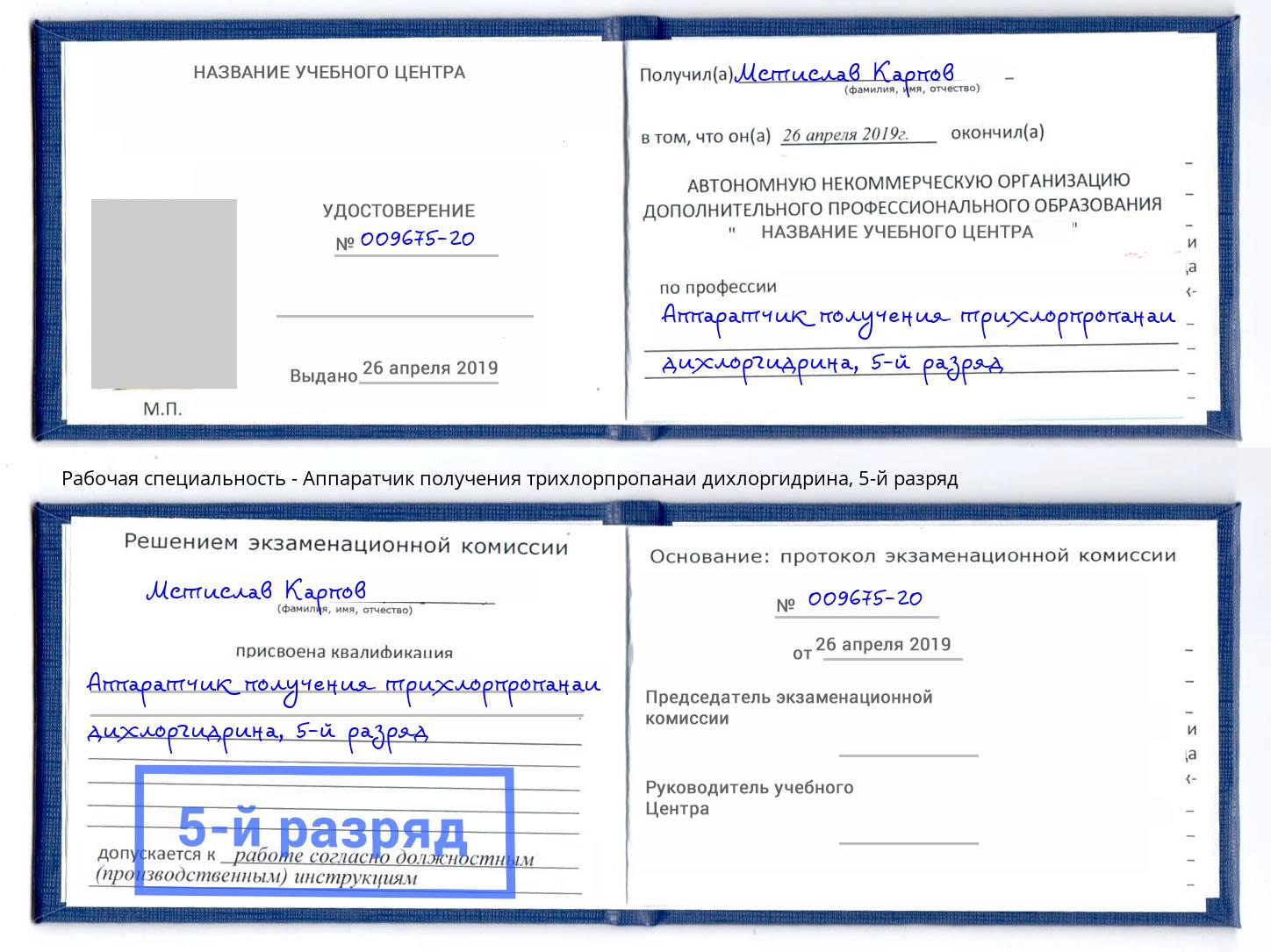 корочка 5-й разряд Аппаратчик получения трихлорпропанаи дихлоргидрина Биробиджан