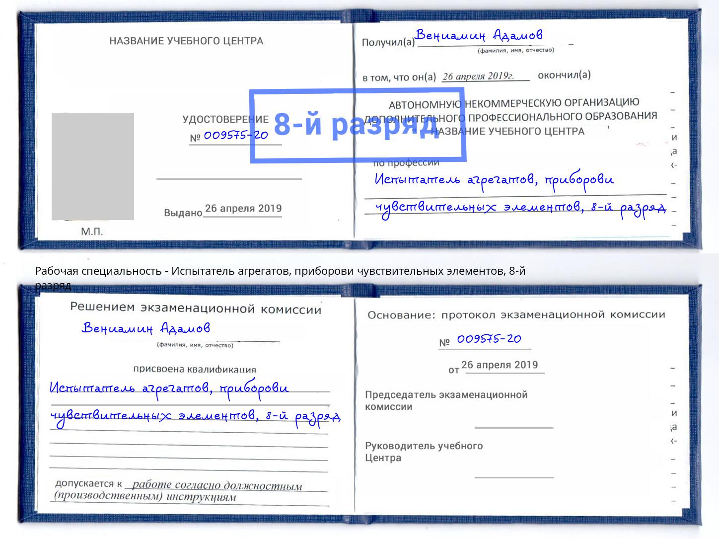 корочка 8-й разряд Испытатель агрегатов, приборови чувствительных элементов Биробиджан